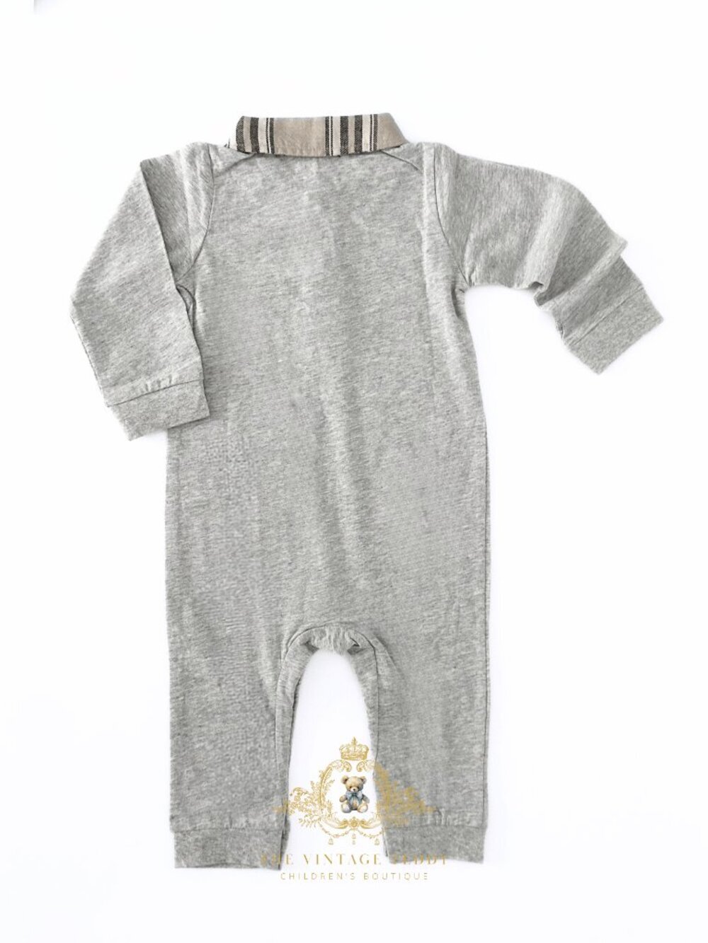 NWT Cute Boys One-piece Bodysuit Oxford Rompers Long Sleeve Plaid Gray 0-3M - Picture 2 of 2